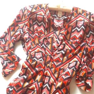 H&M Bold Colored Printed Shirt Dress with Pockets or Cover-up, Size 2, Multi